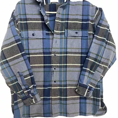 VINTAGE LL Bean Shirt Mens Large Blue Chamois Cloth Flannel Long Sleeve 90s • $24