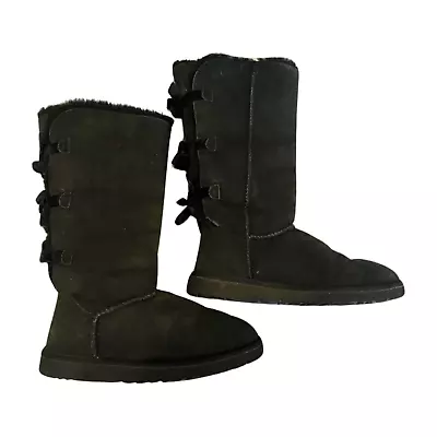 Ugg Bailey Bow Tall II Boot Black 3388 Womens Sheepskin Lined Winter Boots Sz 8 • $29.99