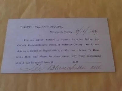 Rare 1894 Postcard Lee Blanchette County Clerk Beaumont Texas R. Starr Marshall • $29.99