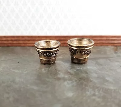 Dollhouse Miniature Garden Pots Small Aged Gold Planters X2 1:12 Scale A4101GD • $8