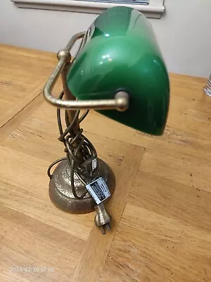 Vintage Brass Metal Banker's Light Table Desk Lamp With Green Glass Shade • $150