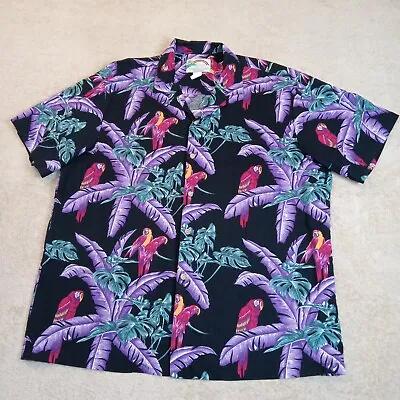 Paradise Found Vintage Jungle Parrot Black Hawaiian Shirt Magnum PI XL • $40.50
