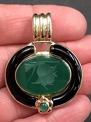 Vtg 14K Yellow Gold Chrysoprase + Mabe Pearl Large 2 Sided Pendant 12.3 Grams • $78