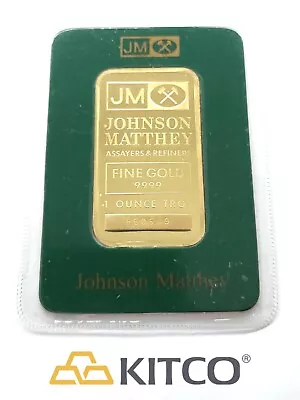 Vintage Johnson Matthey 1 Oz Fine Gold Minted Bar 9999 Green Assay Card #B 50649 • $2600