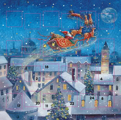 Santa Sleigh And Reindeer Advent Calendar Card - 158mm X 158mm – 24 Doors • £3.99