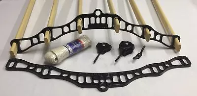 Traditional Kitchen Airer Pulley Dryer Black Kit With 6 Wooden Laths Slats 1.4M • $400.62