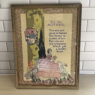 Vintage Buzza Style To My Mother Poem Motto Print Embossed Wood Frame • $20