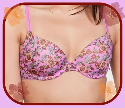 36DD Pink Tan Aqua Soft Floral Smooth Victorias Secret Lightly Lined Demi UW Bra • $39.99