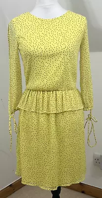 Zara Trafaluc Shift Dress Yellow & Black Stars Size S Peplum Slit Long Sleeve • $15.40