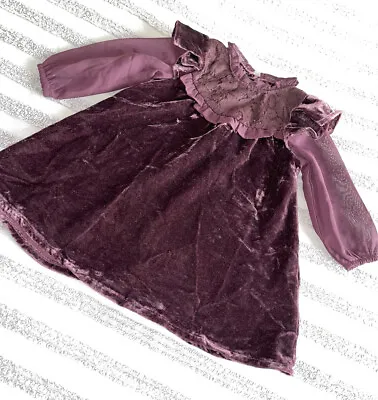 Childrens Baby Next Age 12-18 Months Dark Brugundy Velvet Dress • £4