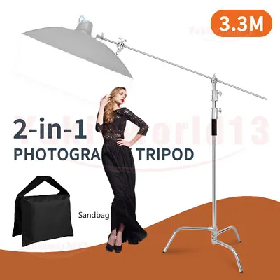 3.3m Heavy-Duty C-Stand Stainless Steel Hold Support Boom Arm+Grip Head &Sandbag • $136.59