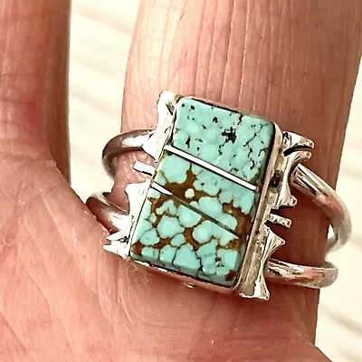 Navajo #8 Mine Turquoise Ring Sz 8 Sterling Signed Steve Francisco Rect S • $54.94