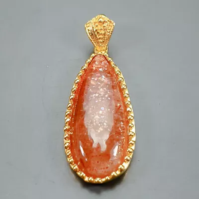 Vintage Jewelry 14 Ct Sunstone Pendant 925 Sterling Silver  /NP34047 • $15.99