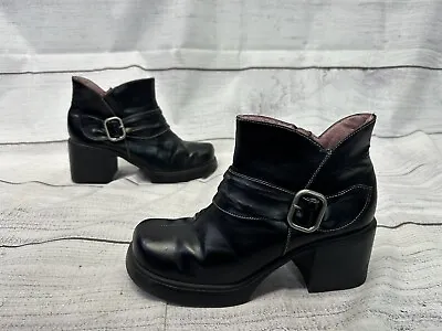 VTG Y2K Arizona Combat Ankle Boots Women's 8.5 M Black Chunky Lug Sole Moc Toe • $49.05