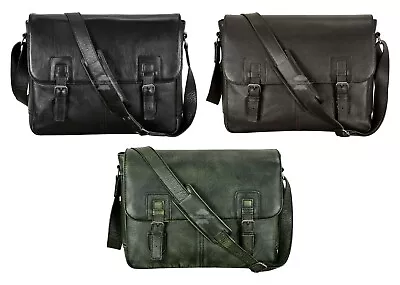 Mens Laptop Bag Genuine Leather Laptop Briefcase Satchel Shoulder Messenger Bag • £60