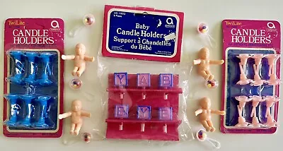 Vintage VTG Plastic Baby Shower Gender Flower Picks/Cake Toppers/Candle Holders • $7.99