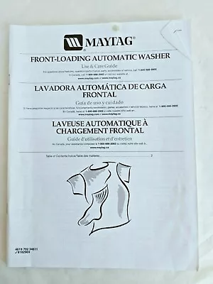 Maytag Front-Loading Automatic Washer 8182969 Use & Care Guide Manual  #16555 • $12.96