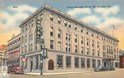 MT CARMEL PA Pennsylvania UNION NATIONAL BANK~Marble Hall Hotel C1940s Postcard • $4.25