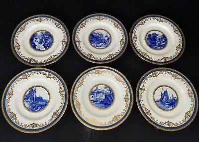 £395.55 • Buy Minton England Pictorial Blue & Gold Cabinet Plates (6) C. 1891-1901 W.H Plummer
