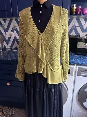Women's Zuza Bart Art To Wear Lime Jumper Sweater Asymmetrical Linen Blend • £45