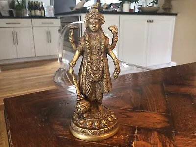 Vintage Indian HINDU LORD God Vishnu Standing Brass STATUE Religion Idol Art • $79.99