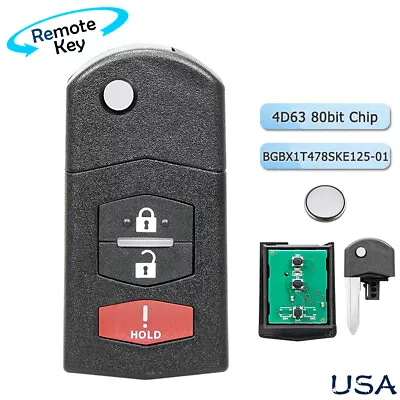 For MAZDA 2 3 5 CX7 CX9 FLIP KEY FOB KEYLESS REMOTE ALARM BGBX1T478SKE12501 • $13.78