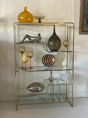 Vintage Brass Etagere In The Style Of Milo Baughman | 1980s Shelving Unit • $2200