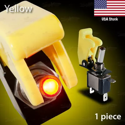 RED LED Toggle Switch 12V 20A SPST Motor ON/OFF SOLID YELLOW Missile Flick Cover • $10.95