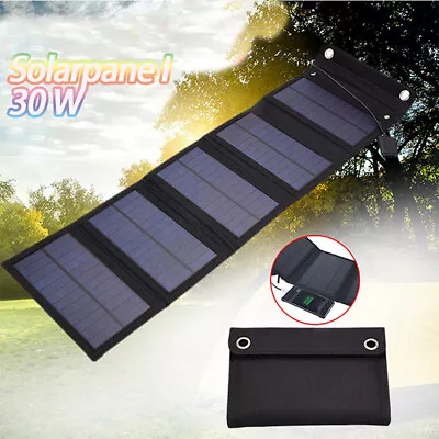 30W USB Solar Panel 5 Folding Power Bank Outdoor Camping Hiking Phone Charger • £21.88