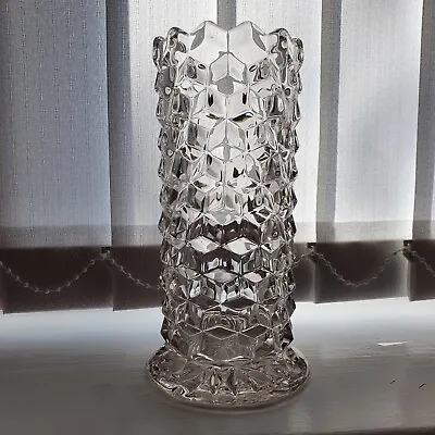 £25 • Buy Vintage Mid-century Fostoria American Cube Pattern Clear Pressed Art Glass Vase