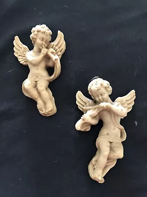 Vintage Pair Of Wall Hanging Resin Angel Cherubs Playing Musical Instruments • $12.99