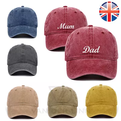 Mum And Dad Couples Hats Personalised Embroidered Denim Baseball Cap Custom Hat • £17.88