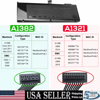 A1321/A1382 Battery For MacBook Pro 15 A1286 Early /Late 2011 Mid 2012 2009 2010 • $24.59