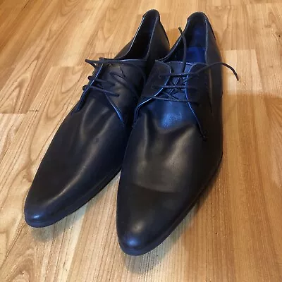 New Zara Man Oxford Dress Shoes Size 43 Mens Lace Up Pointed Toe Black Leather • $60
