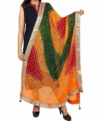 Women Bandhani Dupatta Gota Multi Colour Heavy Work Art Silk Stole Scarf Chunni • $29.19