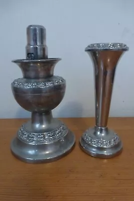 Old Silver Plate Ianthe Spring Loaded Candlestick Holder & Matching Bud Vase • £2.50