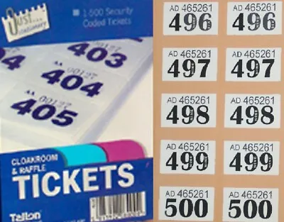 Raffle Tickets FULL Book Of 500 Tickets Cloakroom 4 Tombola With EZEE TEAR Stubs • £1.39