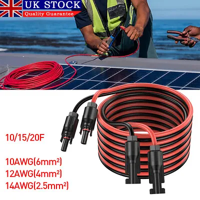 For 14/12/10 AWG Connector Solar Panel Extension Cable Wire Black&Red Pair UK • £13.69