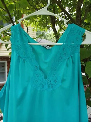 Vintage Vanity Fair Full Slip Teal Blue Romantic Lace Made In USA Sissy Large • $20