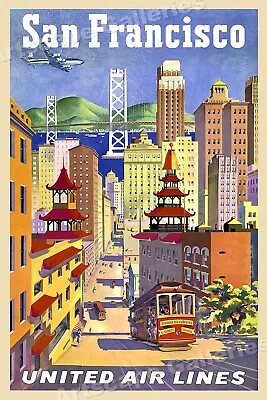 Visit San Francisco 1950s Vintage Style Airline Travel Poster - 16x24 • $13.95