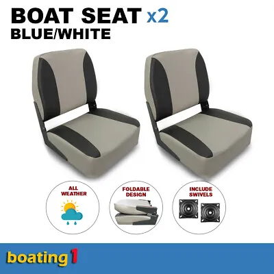 $130 • Buy 2 Deluxe Boat Seats Grey/Charcoal With Swivels Folding Fishing Cushion Marine