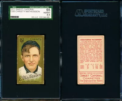 1911 T205 Gold Borders Christy Mathewson SGC 55 4.5 VG/EX+  HOF  **BEAUTIFUL** • $4650