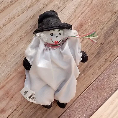 Vtg Mini Porcelain Face Sand Body Black Hat Christmas Snowman Clown Mini Doll • $12.55