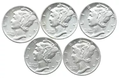 High Grade Lot 1944-S 1944-S 1945 1938 1940-S Mercury Dime Collection *349 • $13