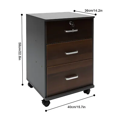 Rolling Office Cabinet Organizer File Storage Lock Wood Filing Cabinet Drawer • $67.45