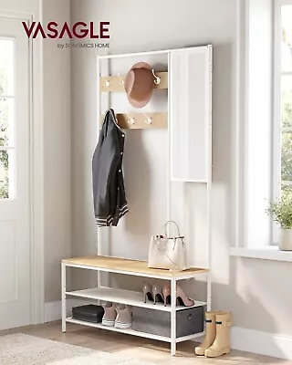 Coat Rack Stand Shoe Storage Hall Tree Mirror Oak Colour And White HSR415W09 • £79.99