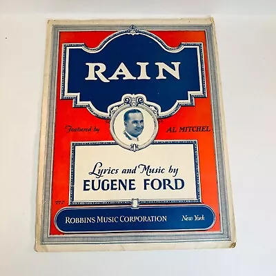 Rain Sheet Music Vintage Al Mitchell Eugene Ford Robbins Music Corp 1927 • $6.99
