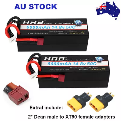 2x HRB 14.8V 6000mAh Deans XT90 4S 50C LiPo Battery Hardcase For Drone Car Truck • $99.50