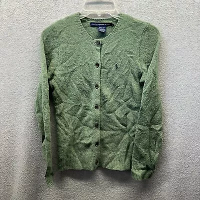 Vintage Ralph Lauren Cardigan Womens Small Green Wool Angora Merino Sweater * • $38.75