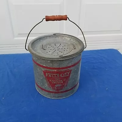 Vintage Falls City Angler's Choice NO. 7810 Metal Pail Minnow Bucket • $39.99